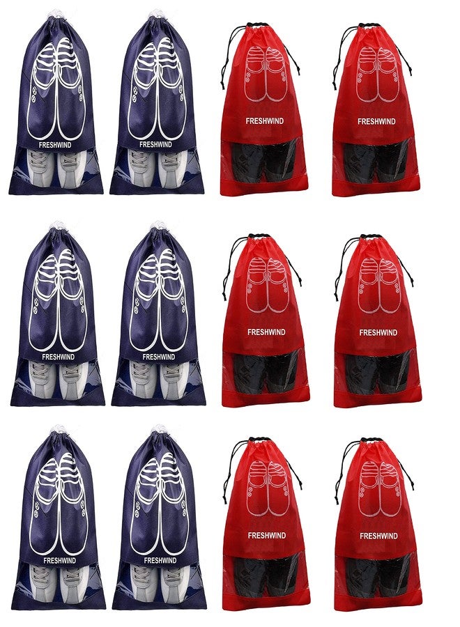 Freshwind Travel Shoe Cover (12 X 16 Inch) Non Woven Portable Pouch Footwear Organizer Durable, Shoe Storage Bags for Traveling Pack of - 12 (Blue and RED) - Image 1
